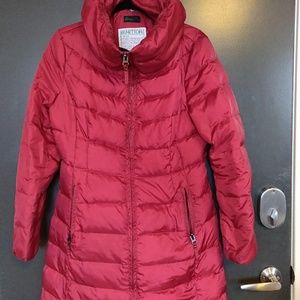 Down winter jacket, long red